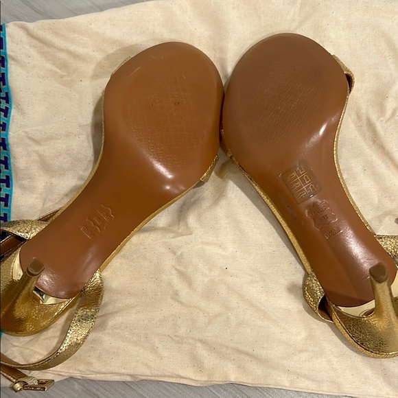Tory Burch Gold and Brown Heels Elegant Design - Picture 4 of 7